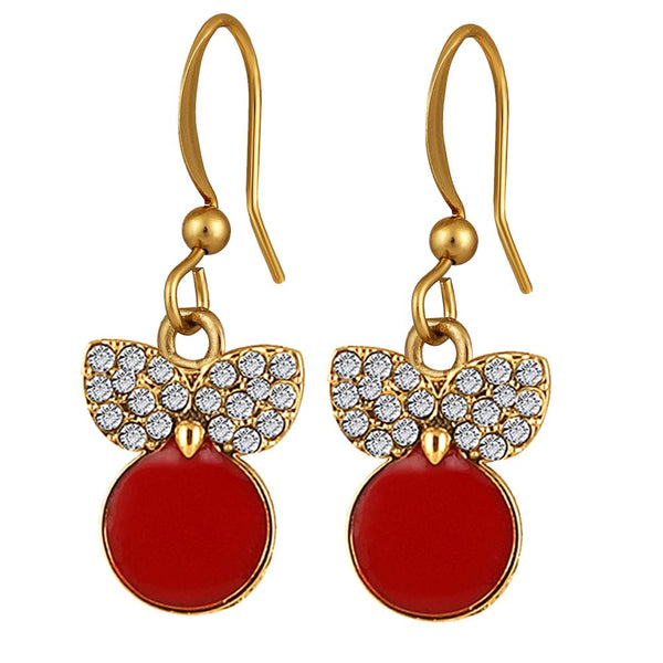 Mahi Gold Plated Red Meenakari Work and Crystals Cute Earrings for Women (ER1109849GRed)