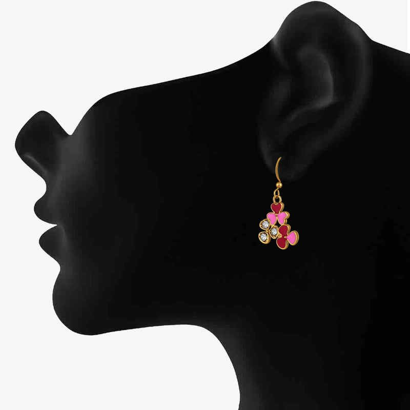Mahi Gold Plated Red and Pink Meenakari Work and Crystals Floral Earrings for Women (ER1109851GRedPin)