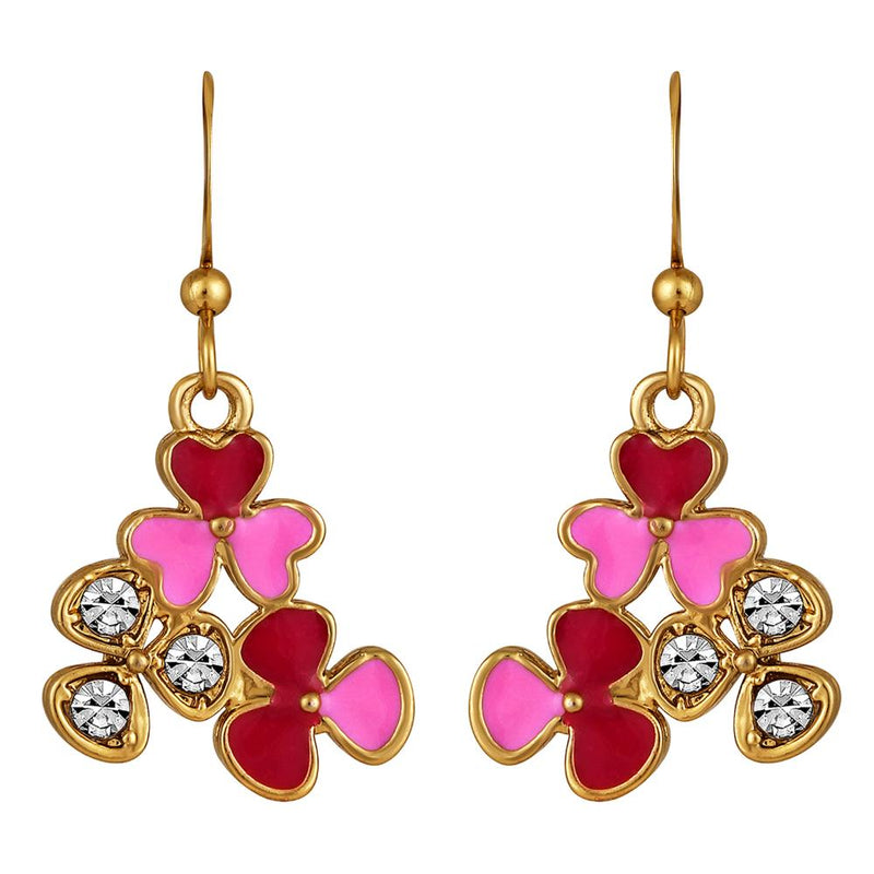Mahi Gold Plated Red and Pink Meenakari Work and Crystals Floral Earrings for Women (ER1109851GRedPin)