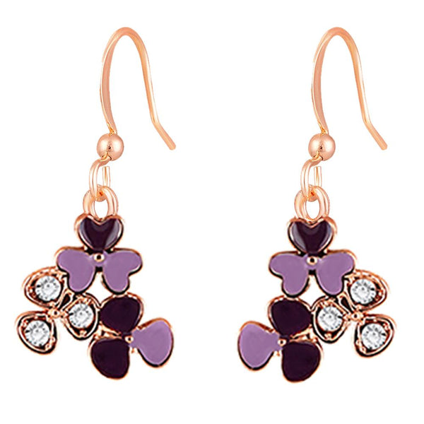 Mahi Rose Gold Plated Purple Meenakari Work and Crystals Floral Earrings for Women (ER1109853ZPur)