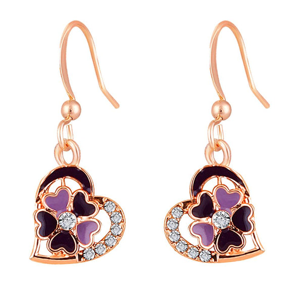 Mahi Rose Gold Plated Purple Meenakari Work and Crystals Floral Heart Earrings for Women (ER1109854ZPur)