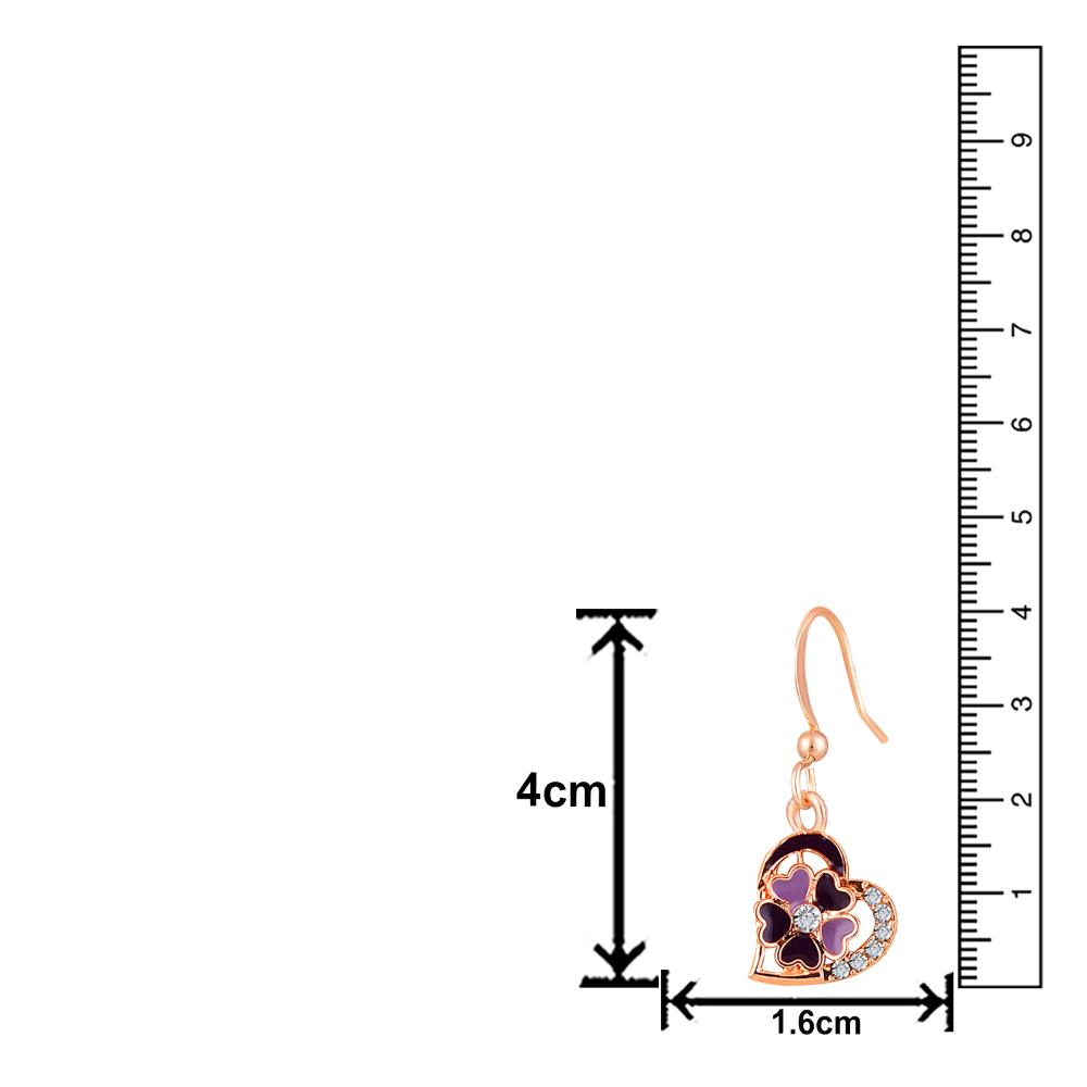 Mahi Rose Gold Plated Purple Meenakari Work and Crystals Floral Heart Earrings for Women (ER1109854ZPur)