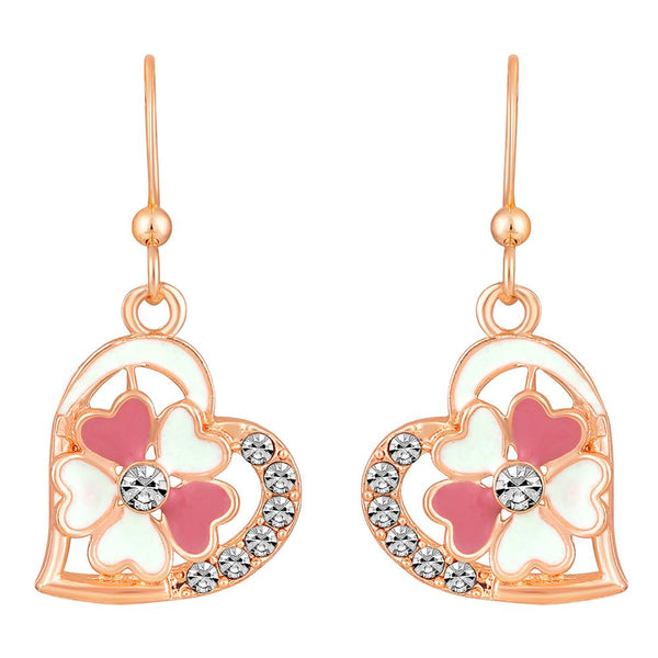 Mahi Rose Gold Plated Pink and Green Meenakari Work and Crystals Floral Heart Earrings for Women (ER1109855Gre)