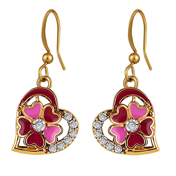 Mahi Gold Plated Pink and Maroon Meenakari Work and Crystals Floral Heart Earrings for Women (ER1109857GPinMar)