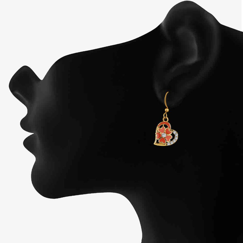 Mahi Gold Plated Orange Meenakari Work and Crystals Floral Heart Earrings for Women (ER1109858GOrg)