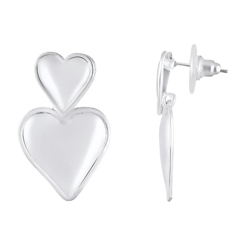 Mahi Rhodium Plated Dual Heart Drop Earrings for Women (ER1109862R)