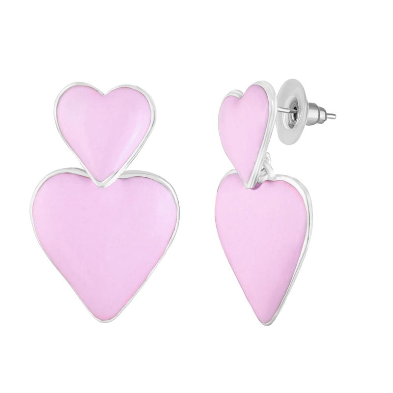 Mahi Rhodium Plated Pink Meenakari Work Dual Heart Drop Earrings for Women (ER1109863RPin)