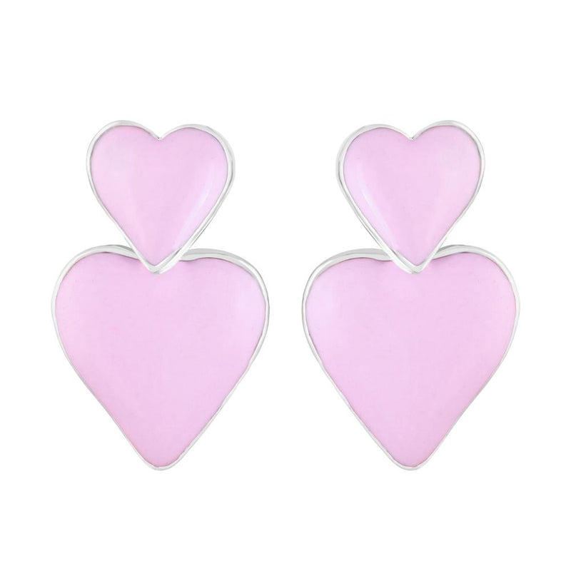 Mahi Rhodium Plated Pink Meenakari Work Dual Heart Drop Earrings for Women (ER1109863RPin)