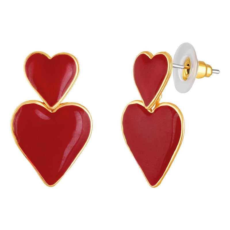 Mahi Gold Plated Red Meenakari Work Dual Heart Drop Earrings for Women (ER1109865GRed)