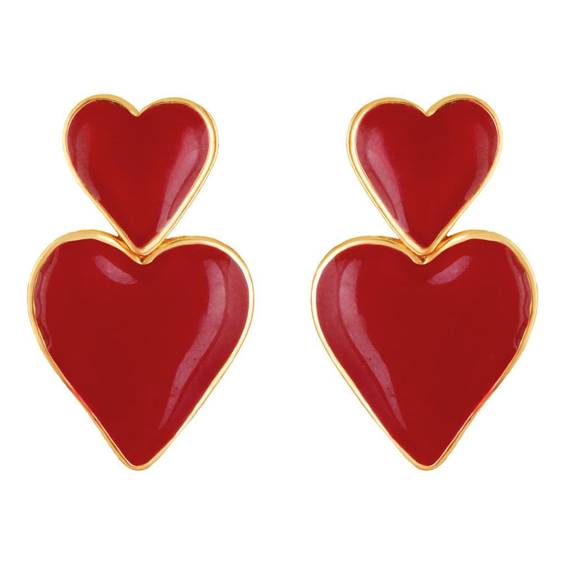 Mahi Gold Plated Red Meenakari Work Dual Heart Drop Earrings for Women (ER1109865GRed)