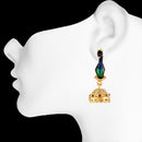 Mahi Meenakari Enamel Peacock-Shaped Dangler Jhumka Earrings for Women (ER1109866G)
