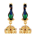 Mahi Meenakari Enamel Peacock-Shaped Dangler Jhumka Earrings for Women (ER1109866G)