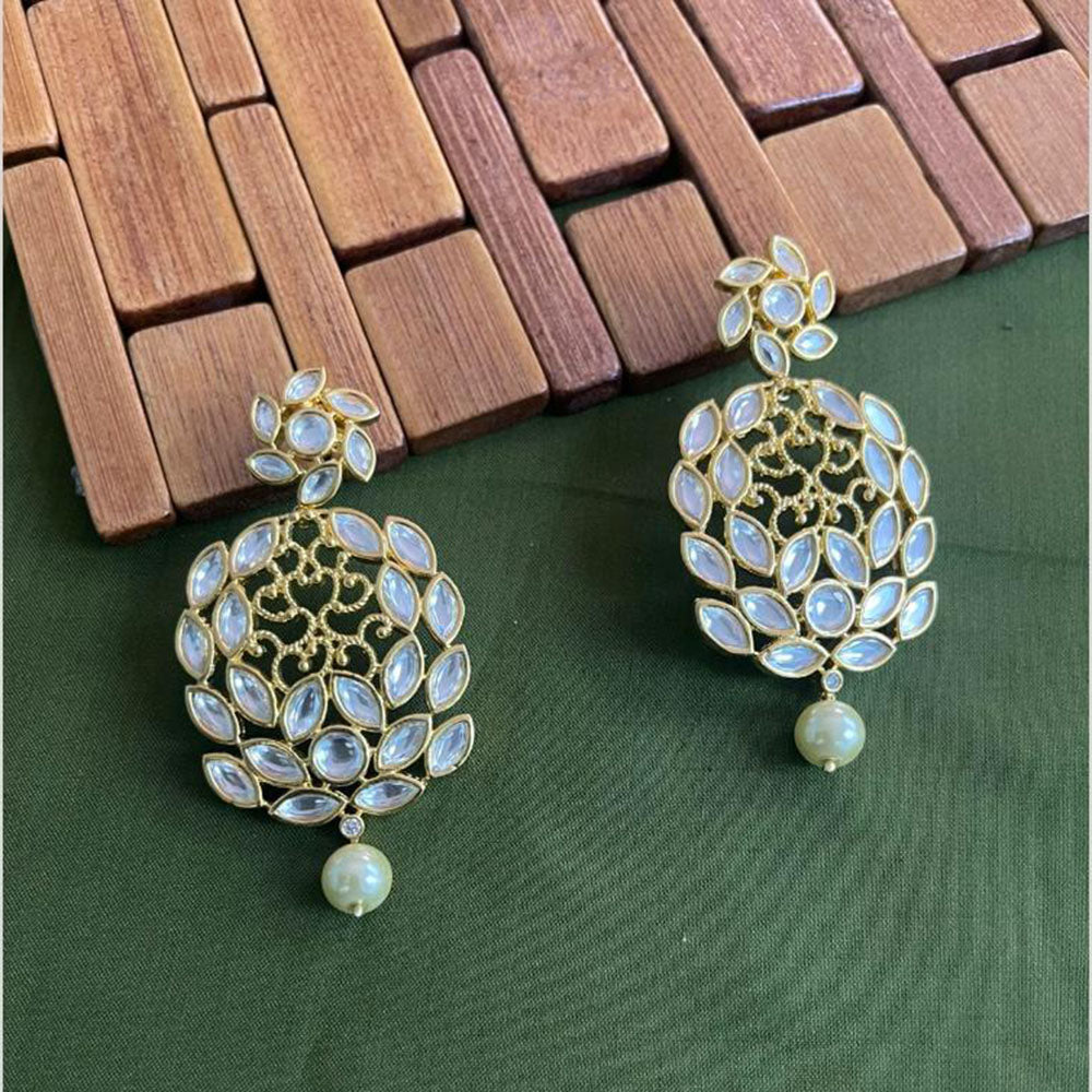 Arham Premium Gold Plated Designer Heavy Polki Kundan Beads Dangler Earrings