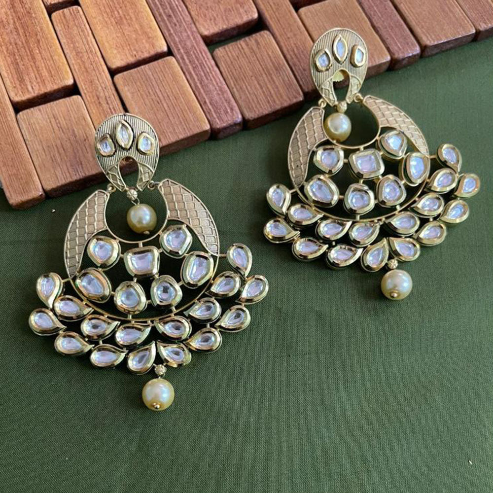 Arham Premium Gold Plated Designer Heavy Polki Kundan Beads Dangler Earrings