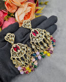 LAFZ  Antique Gold Statement Chandbali Earrings with Crystal Beads - ER130