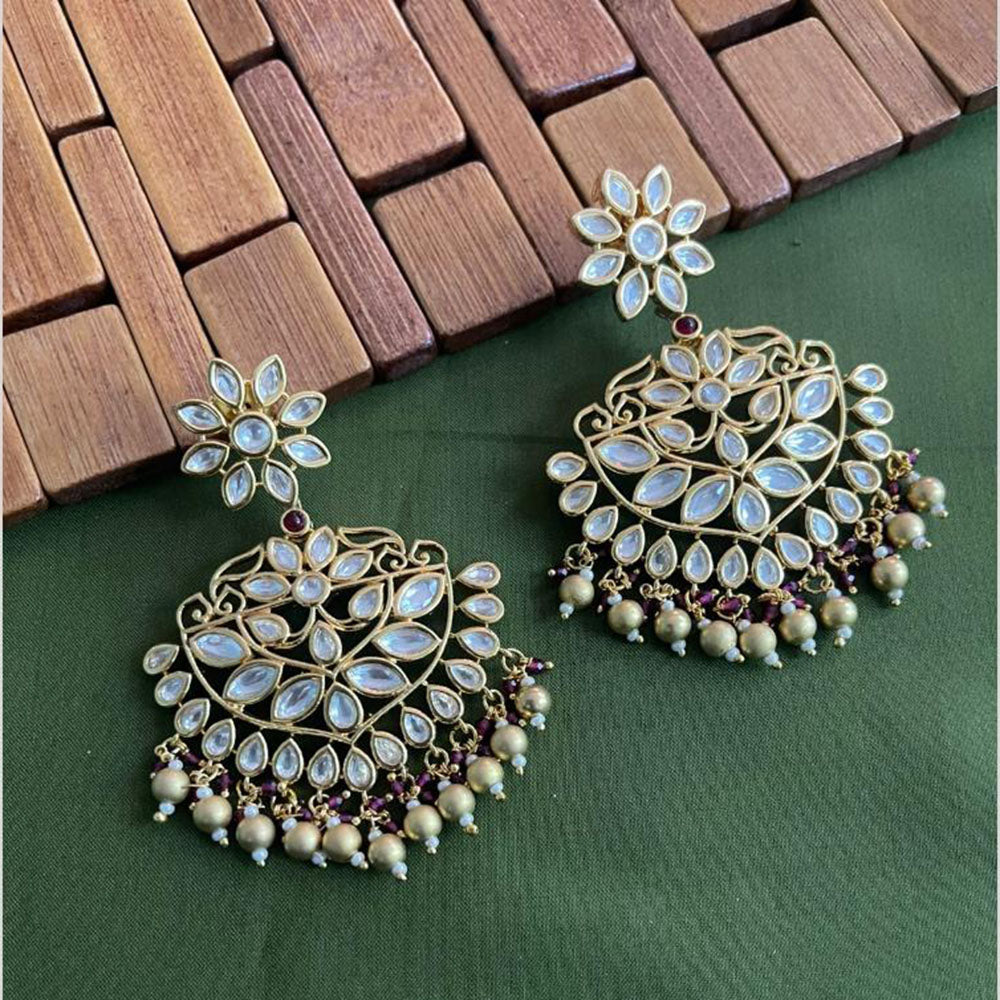 Arham Premium Gold Plated Designer Heavy Polki Kundan Beads Dangler Earrings
