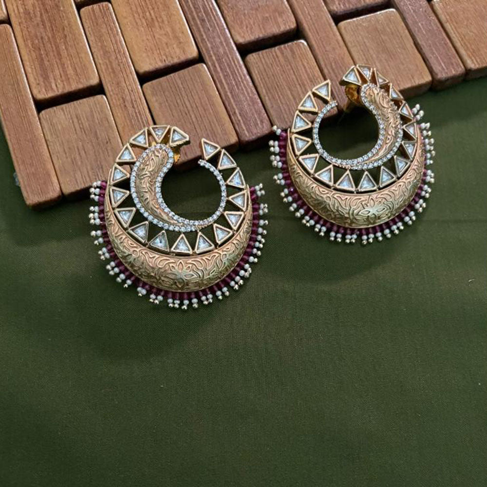 Arham Premium Gold Plated Designer Heavy Polki Kundan Beads Dangler Earrings