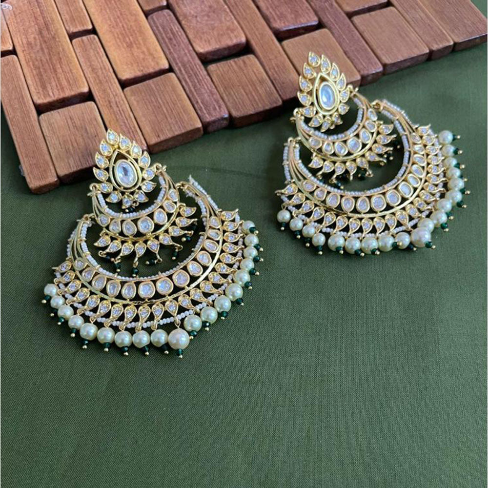 Arham Premium Gold Plated Designer Heavy Polki Kundan Beads Dangler Earrings
