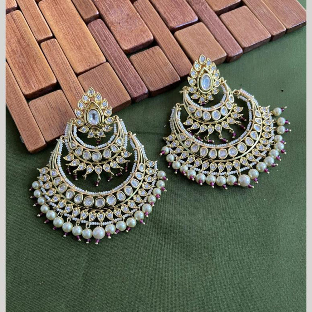 Arham Premium Gold Plated Designer Heavy Polki Kundan Beads Dangler Earrings