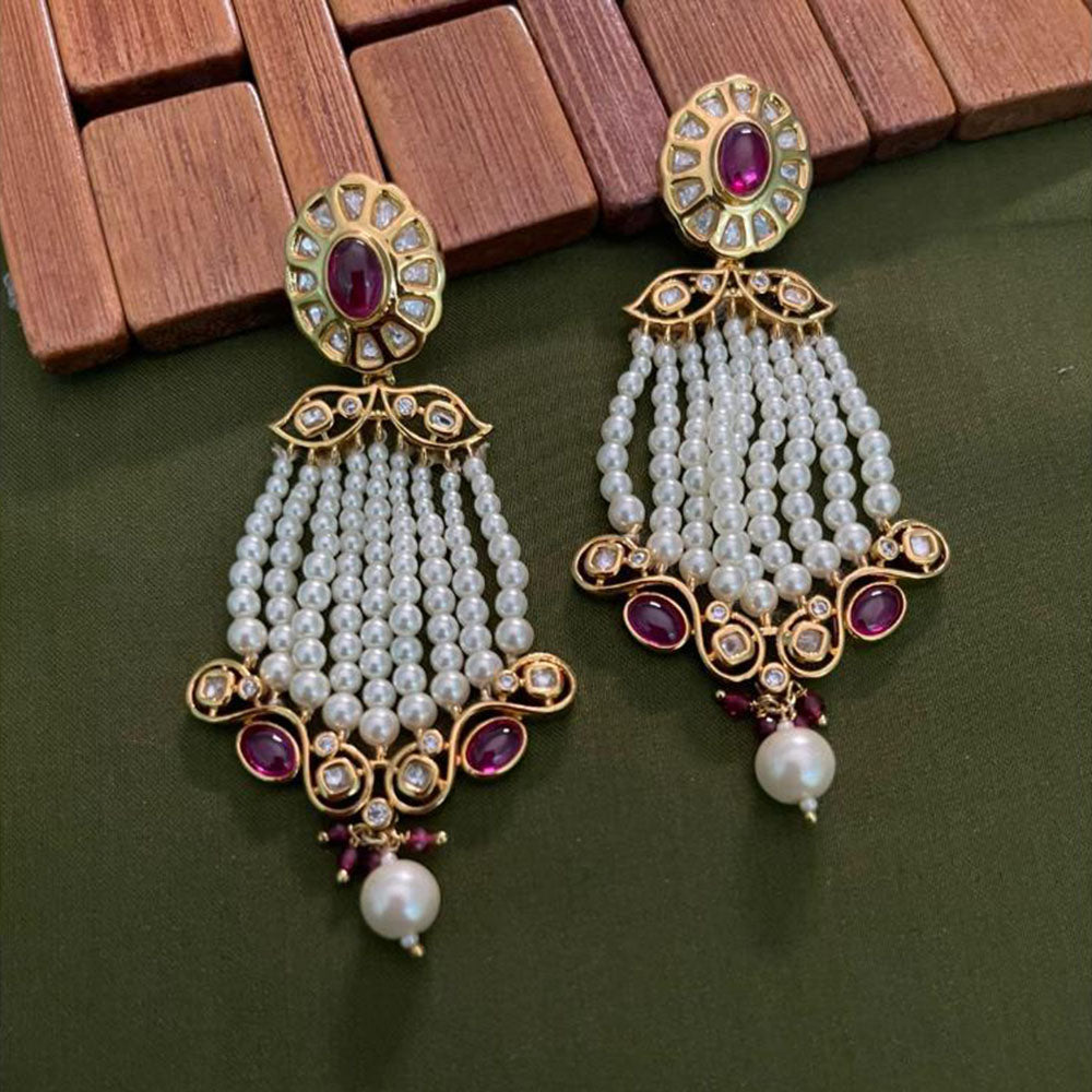 Arham Premium Gold Plated Designer Heavy Polki Kundan Beads Dangler Earrings