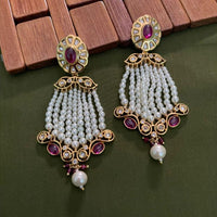 Arham Premium Gold Plated Designer Heavy Polki Kundan Beads Dangler Earrings