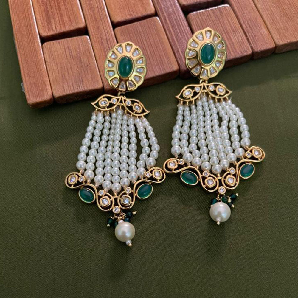 Arham Premium Gold Plated Designer Heavy Polki Kundan Beads Dangler Earrings
