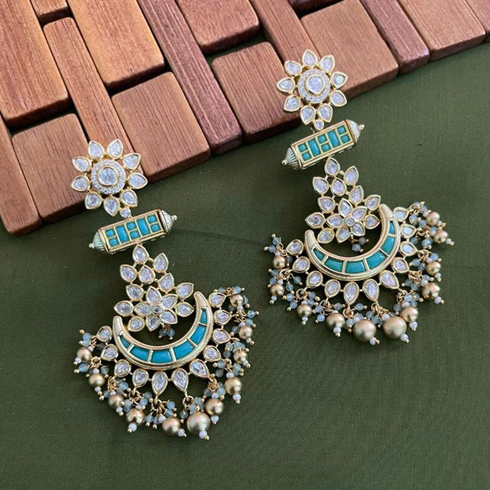 Arham Premium Gold Plated Designer Heavy Polki Kundan Beads Dangler Earrings