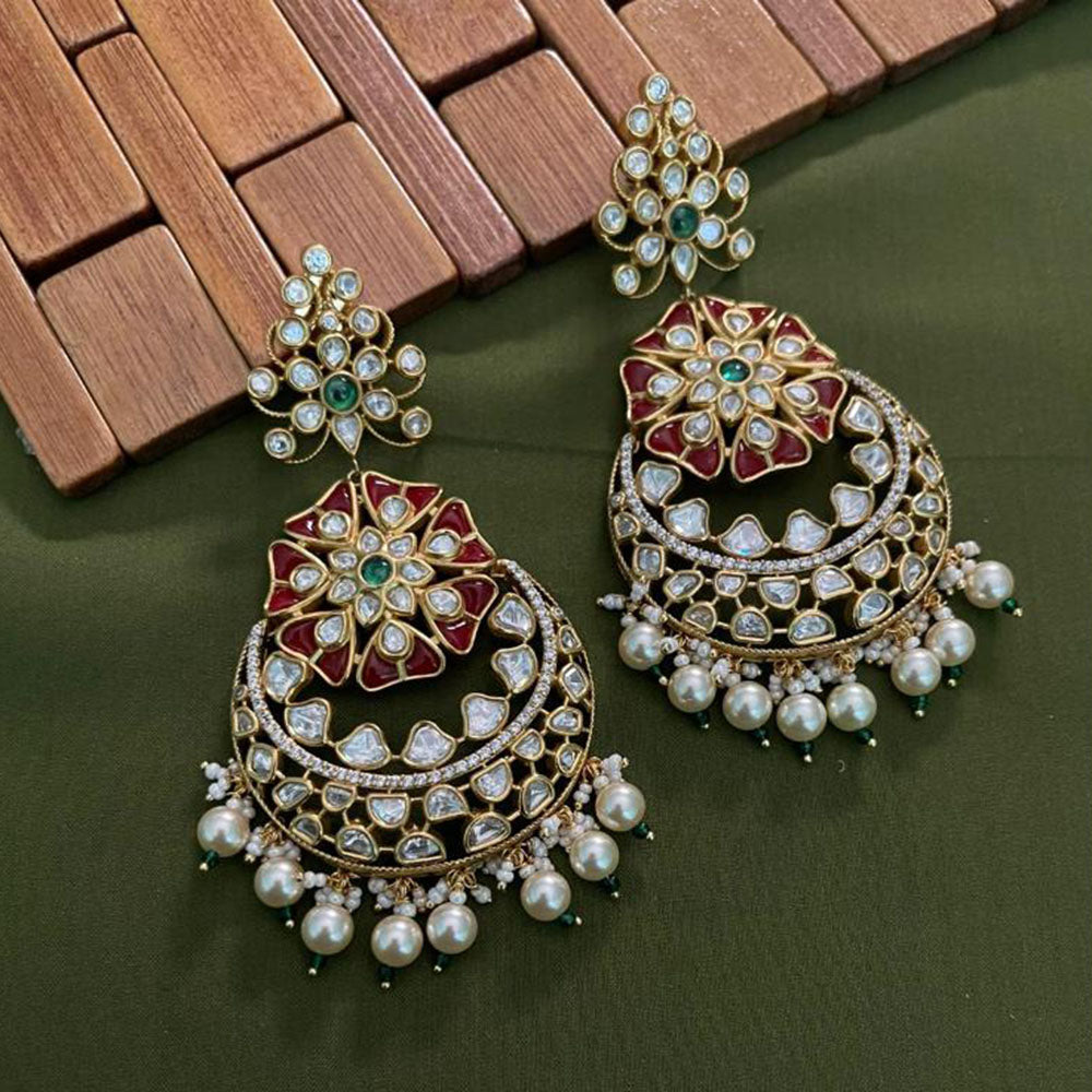 Arham Premium Gold Plated Designer Heavy Polki Kundan Beads Dangler Earrings