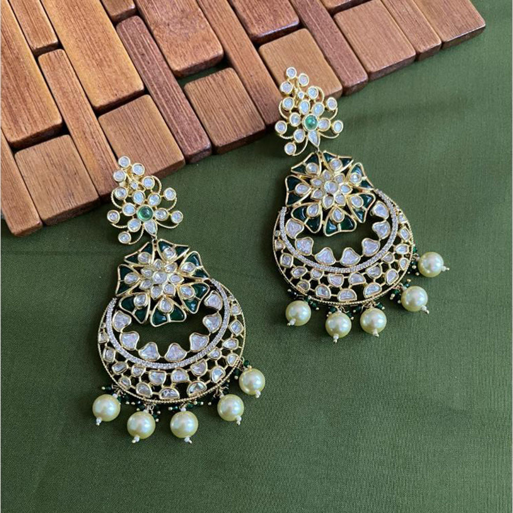 Arham Premium Gold Plated Designer Heavy Polki Kundan Beads Dangler Earrings