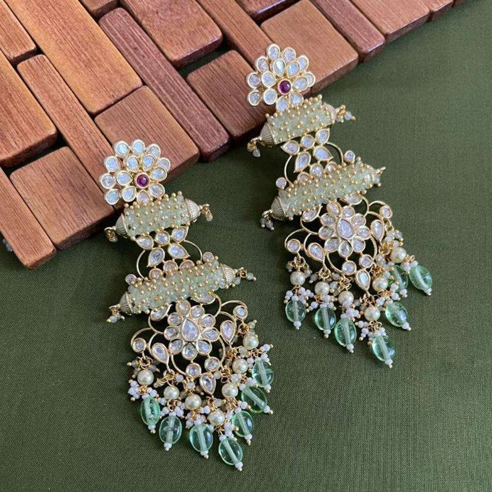 Arham Premium Gold Plated Designer Heavy Polki Kundan Beads Dangler Earrings