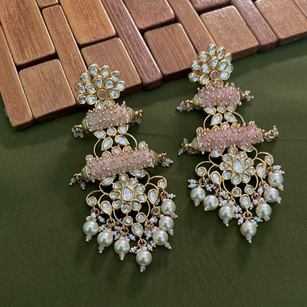Arham Premium Gold Plated Designer Heavy Polki Kundan Beads Dangler Earrings
