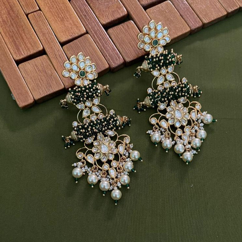 Arham Premium Gold Plated Designer Heavy Polki Kundan Beads Dangler Earrings