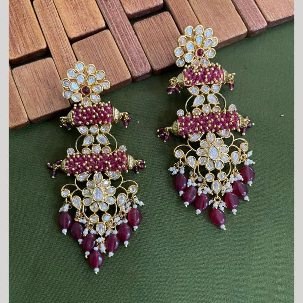 Arham Premium Gold Plated Designer Heavy Polki Kundan Beads Dangler Earrings