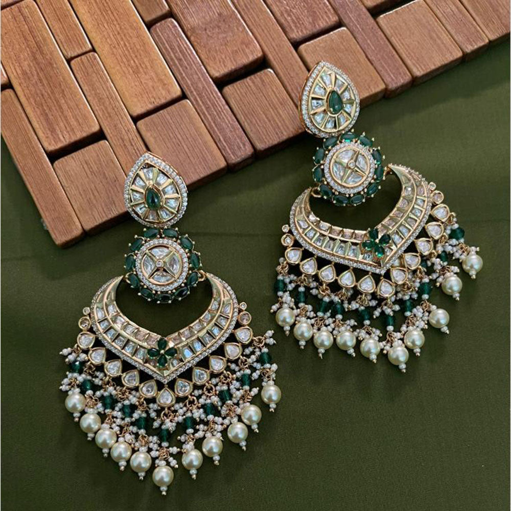Arham Premium Gold Plated Designer Heavy Polki Kundan Beads Dangler Earrings