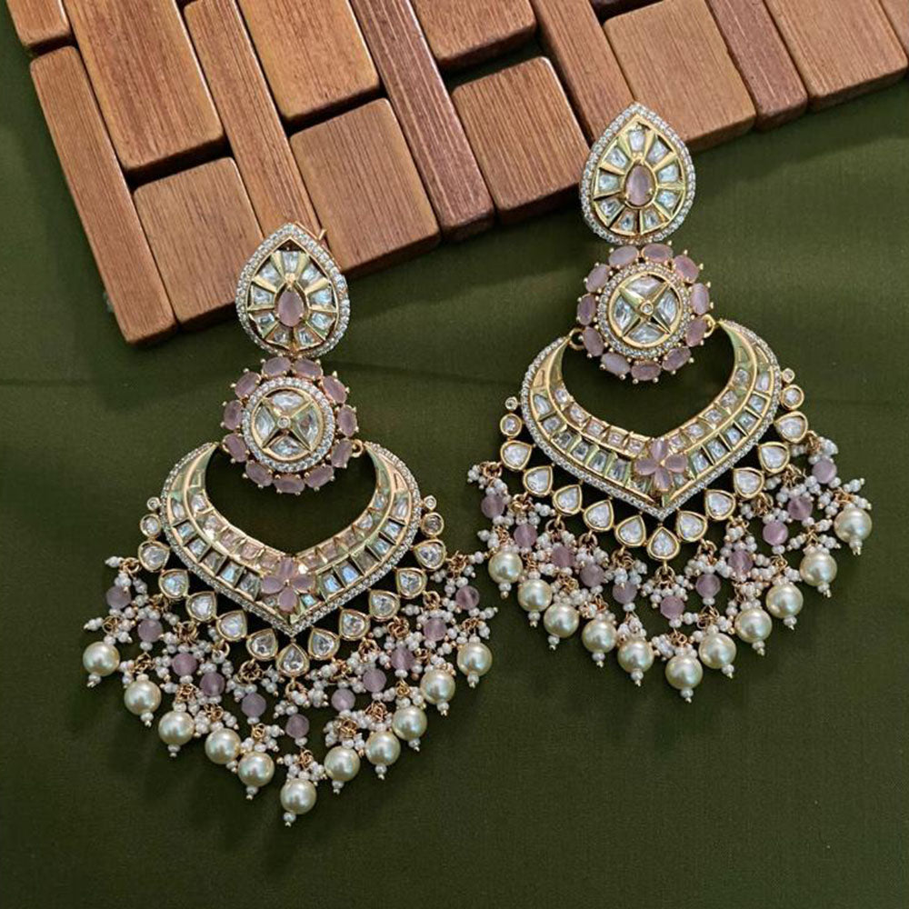 Arham Premium Gold Plated Designer Heavy Polki Kundan Beads Dangler Earrings