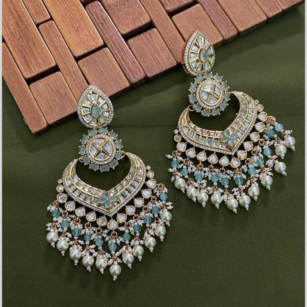 Arham Premium Gold Plated Designer Heavy Polki Kundan Beads Dangler Earrings