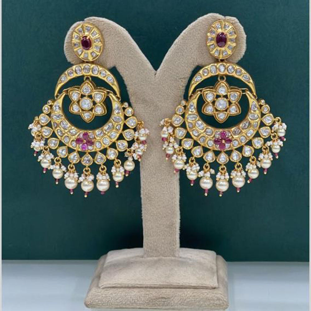 Arham Premium Gold Plated Designer Heavy Polki Kundan Beads Dangler Earrings