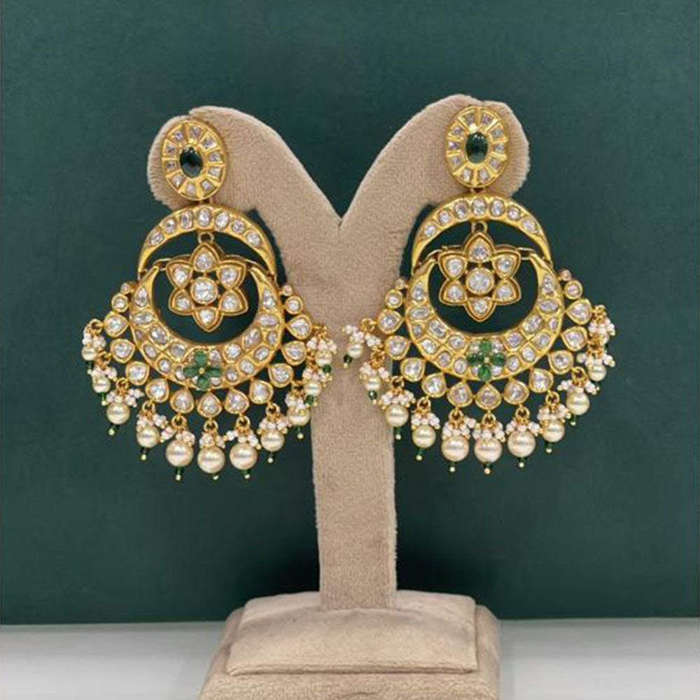 Arham Premium Gold Plated Designer Heavy Polki Kundan Beads Dangler Earrings
