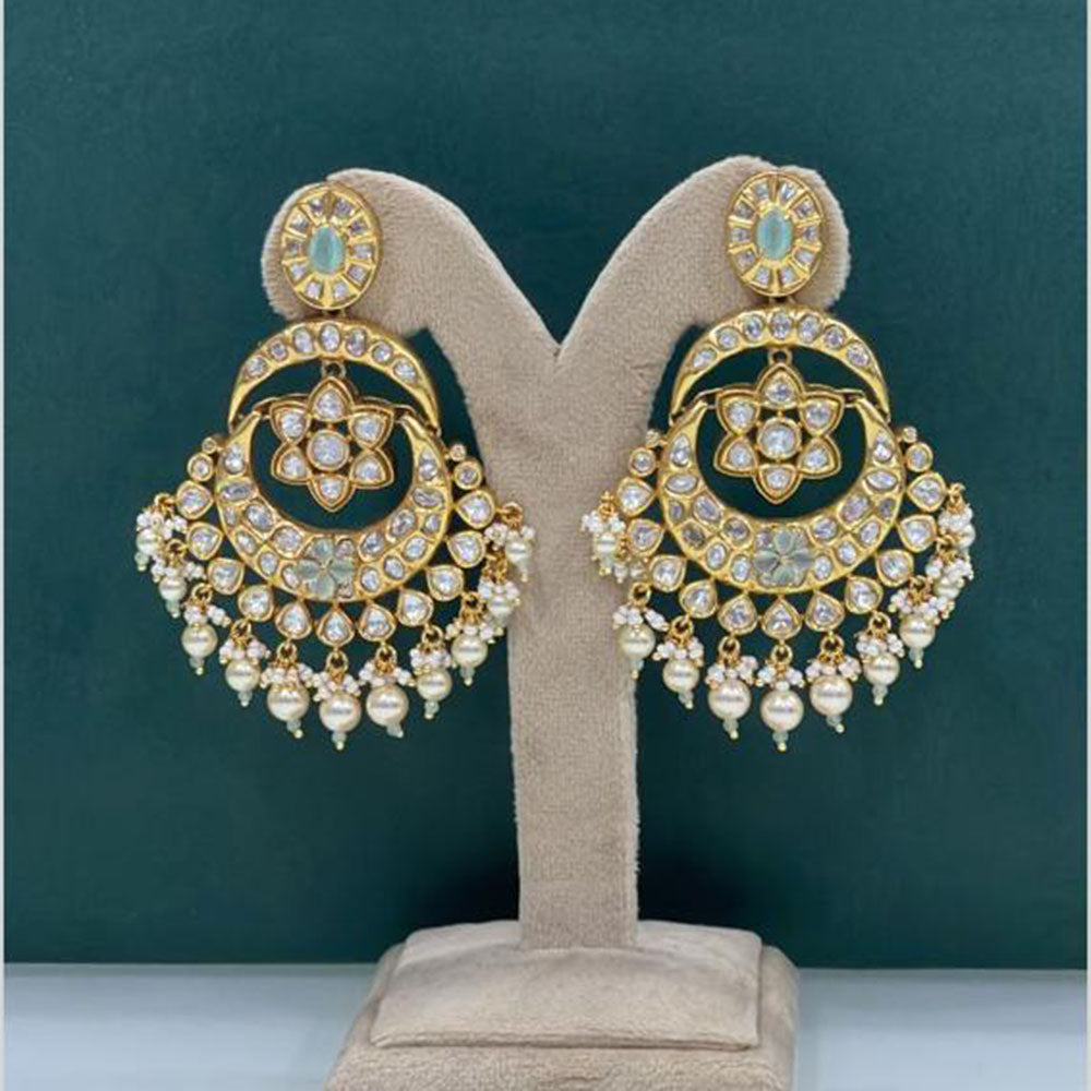 Arham Premium Gold Plated Designer Heavy Polki Kundan Beads Dangler Earrings