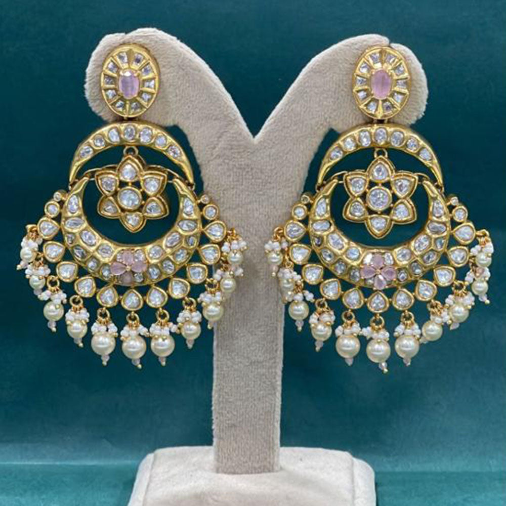 Arham Premium Gold Plated Designer Heavy Polki Kundan Beads Dangler Earrings
