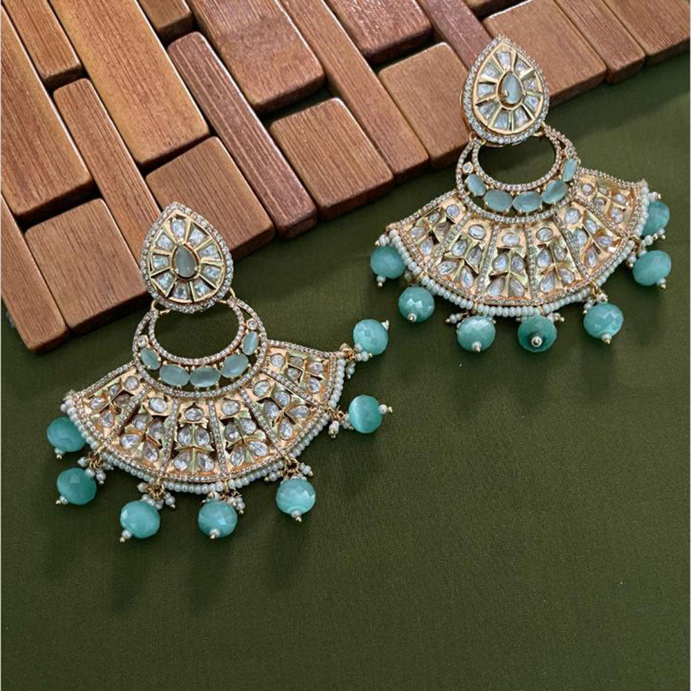 Arham Premium Gold Plated Designer Heavy Polki Kundan Beads Dangler Earrings