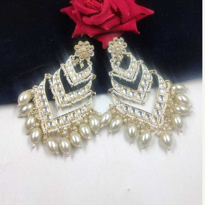 Gehana Mahal Gold Plated Kundan And Beads Dangler Earrings