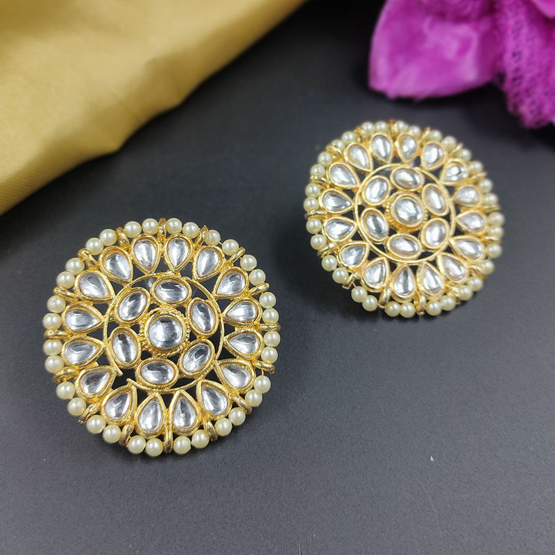Knigght Angel Jewels Gold Plated Kundan And Pearl Studs Earrings