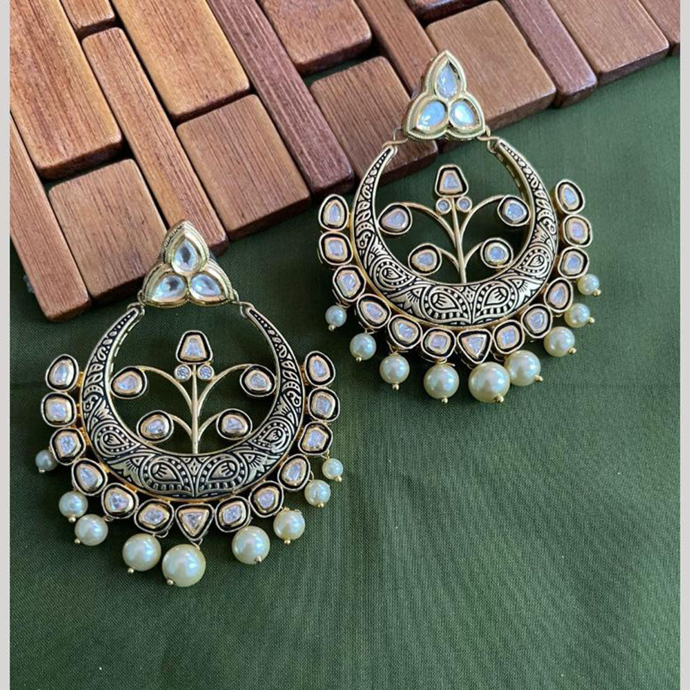 Arham Premium Gold Plated Designer Heavy Polki Kundan Beads Dangler Earrings