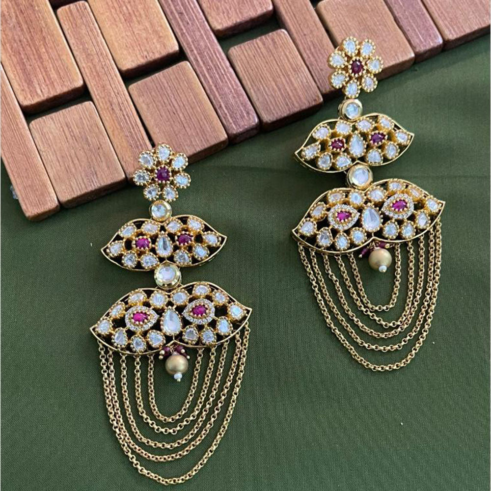 Arham Premium Gold Plated Designer Heavy Polki Kundan Beads Dangler Earrings