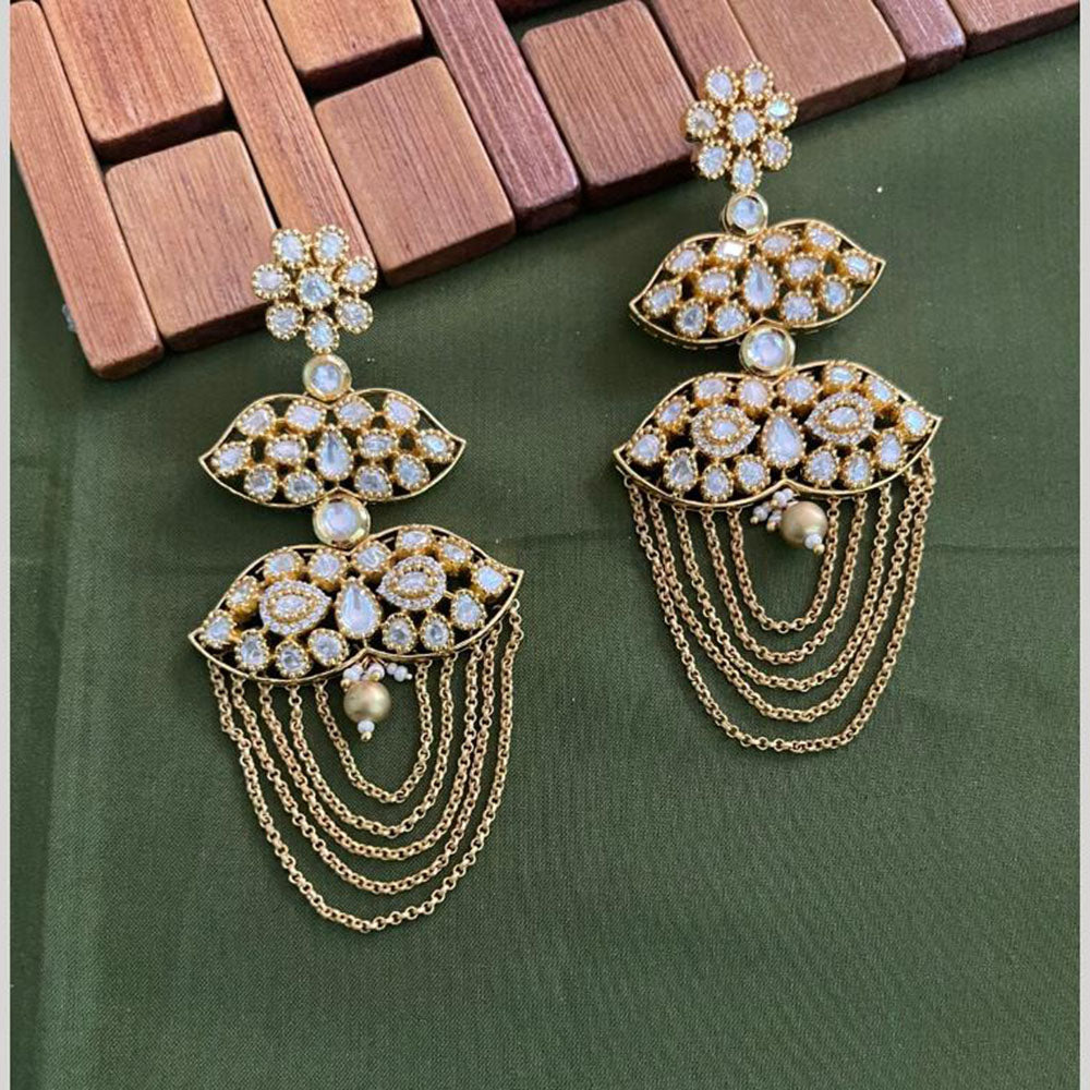 Arham Premium Gold Plated Designer Heavy Polki Kundan Beads Dangler Earrings