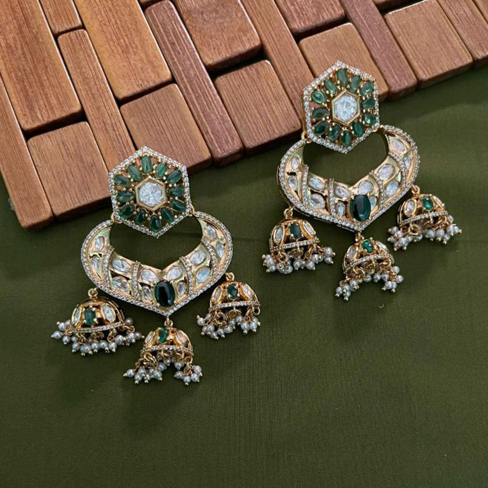 Arham Premium Gold Plated Designer Heavy Polki Kundan Beads Jhumki Earrings
