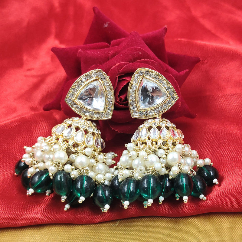 Gehana Mahal Gold Plated Crystal Stone And Pearl Jhumki Earrings