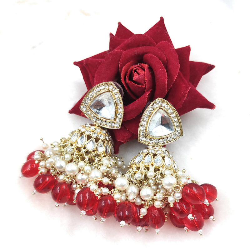 Gehana Mahal Gold Plated Crystal Stone And Pearl Jhumki Earrings