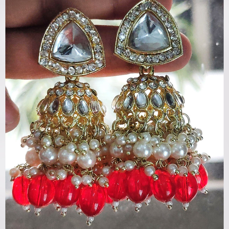 Gehana Mahal Gold Plated Crystal Stone And Pearl Jhumki Earrings